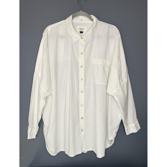 American Eagle Shirt Womens L White Oversized Fit Boyfriend Button Long Sleeve - Picture 1 of 16